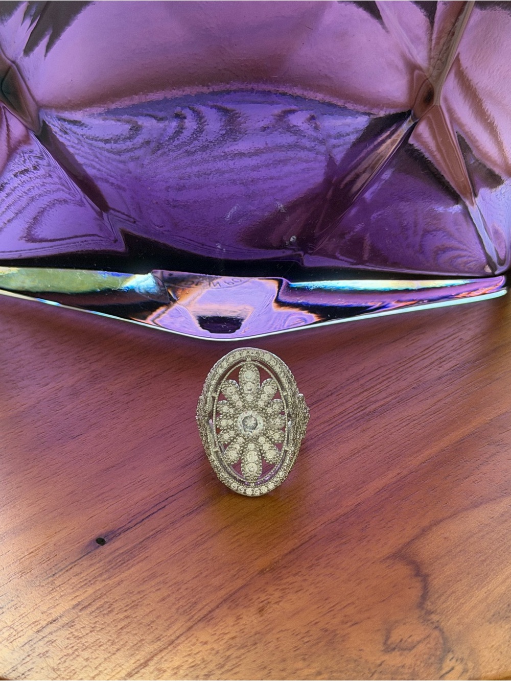 Silver Floral Oval Statement Ring